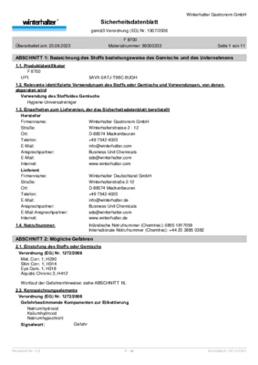 Winterhalter F 8700 Sicherheitsdatenblatt