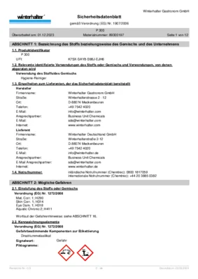 Winterhalter P 300 Sicherheitsdatenblatt