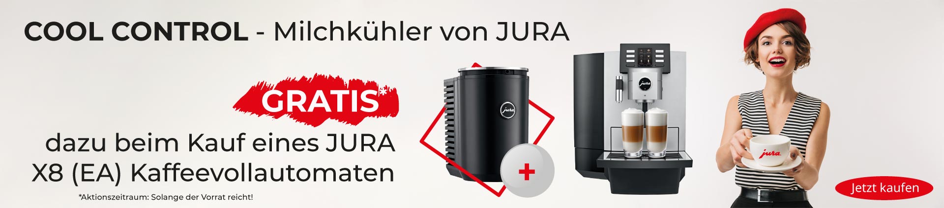 JURA X8 Platin mit Milchkühler Banner