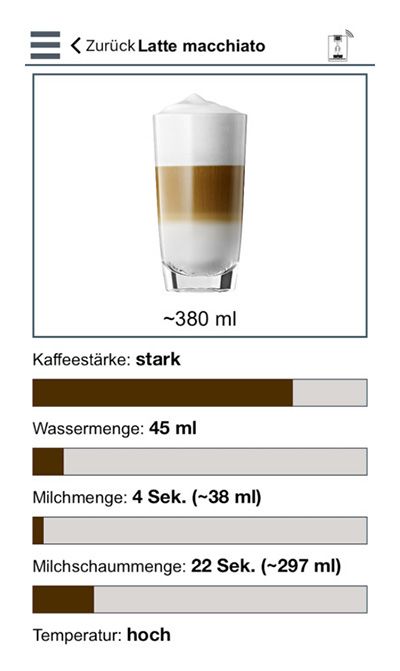 JURA Coffee App Mengenauswahl